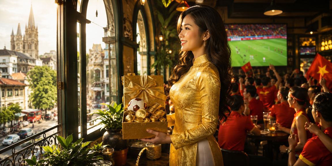 Phụ nữ Hà Nội mặc áo dài theo dõi kết quả cá cược thể thao trên điện thoại