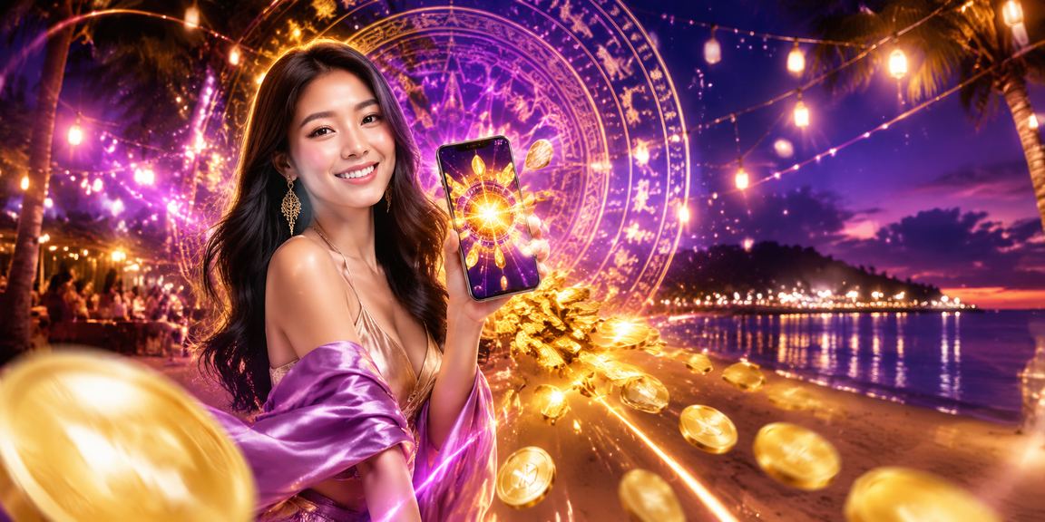 Người dùng tại bãi biển Phú Quốc theo dõi điểm VIP và ưu đãi casino trên điện thoại di động